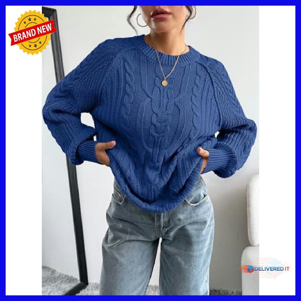 Oversized Cable Knit Pullover Sweater Soft Cotton Blend Fall Winter - Picture 6 of 7